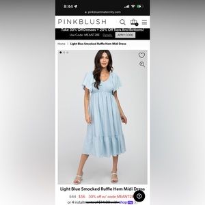 Pink Blush Light Blue Smocked Ruffle Hem Midi Dress